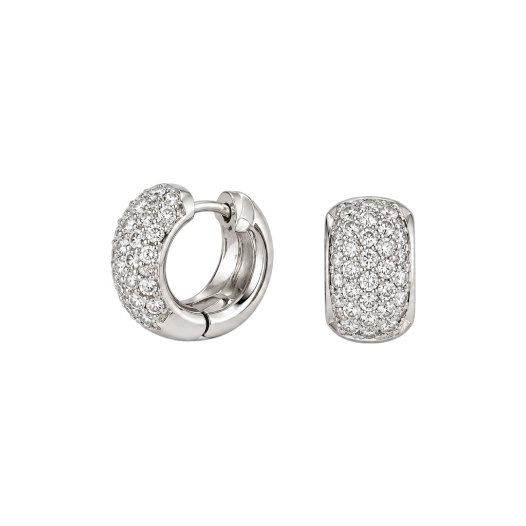 14K White Gold 1.25 Ct Diamond Pavé Huggie Hoop Earrings