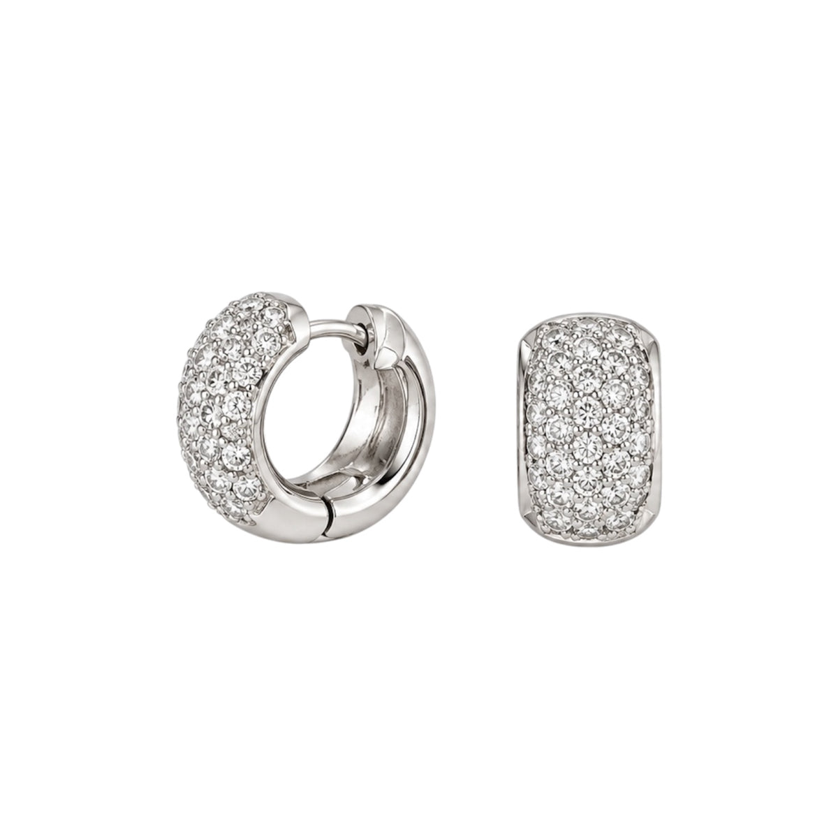 14K White Gold 1.25 Ct Diamond Pavé Huggie Hoop Earrings