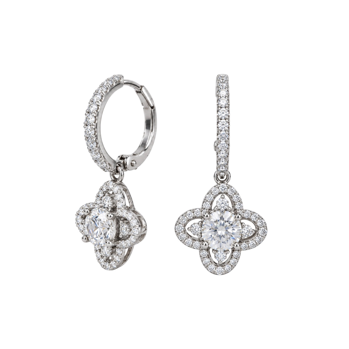 18K White Gold 1.50 Ct Diamond Clover Drop Earrings
