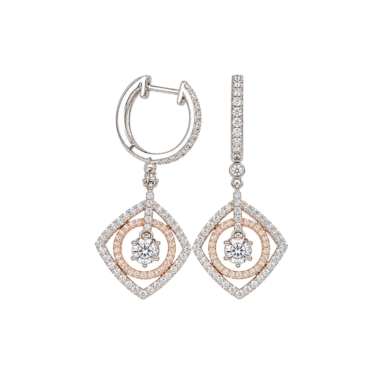 14K Two-Tone White and Rose Gold Diamond Earrings – 0.41 CT