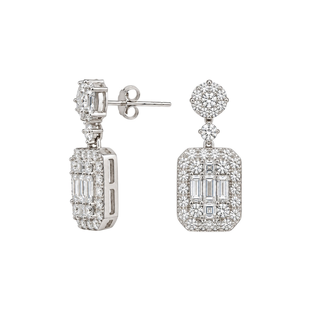 14K White Gold Diamond Drop Earrings – 3.07 CT