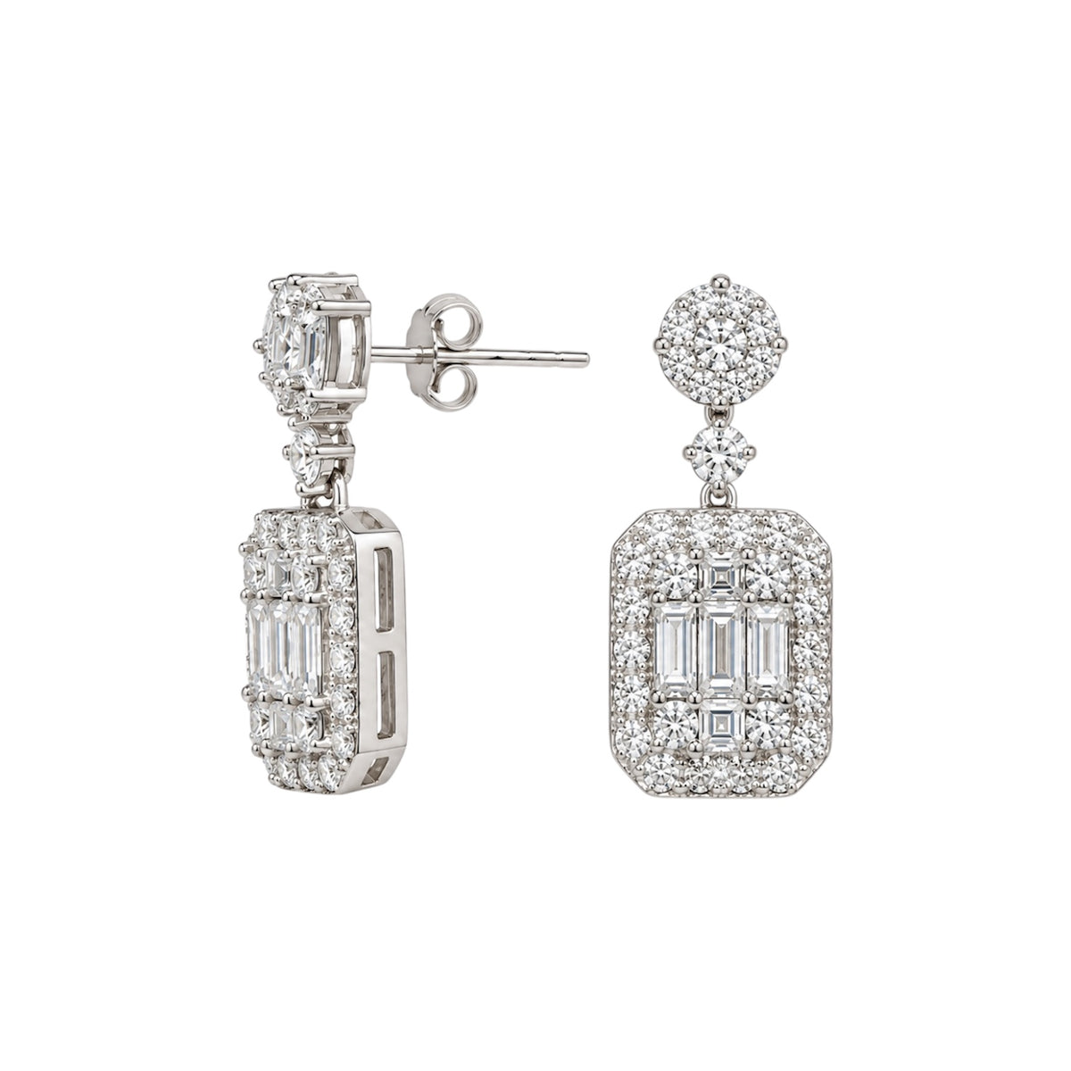 14K White Gold Diamond Drop Earrings – 3.07 CT