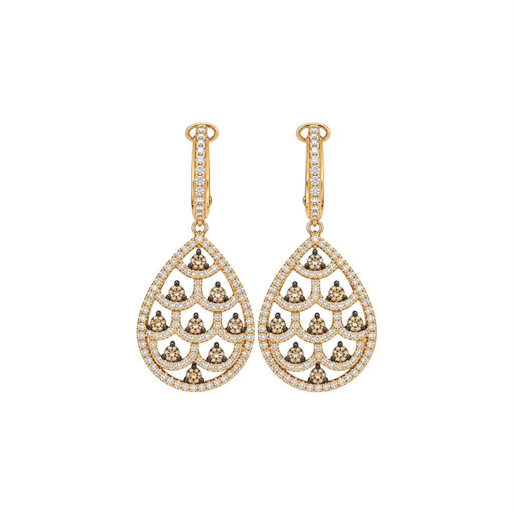 14K Yellow Gold 1.52 Ct White & Brown Diamond Earrings