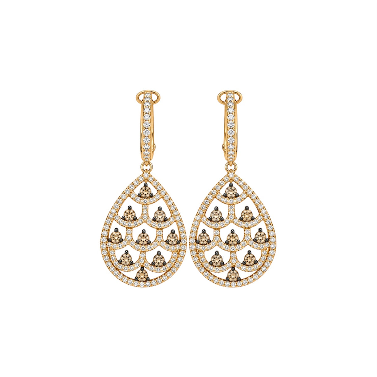 14K Yellow Gold 1.52 Ct White & Brown Diamond Earrings