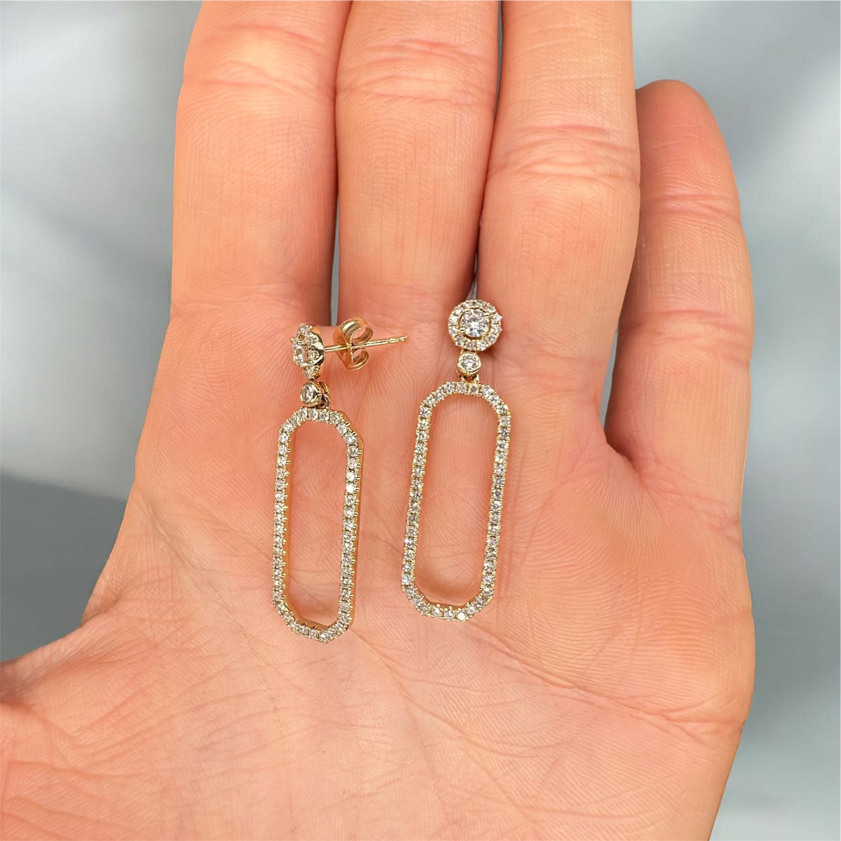 14K Yellow Gold 1.20 CT Diamond Open Rectangle Earrings