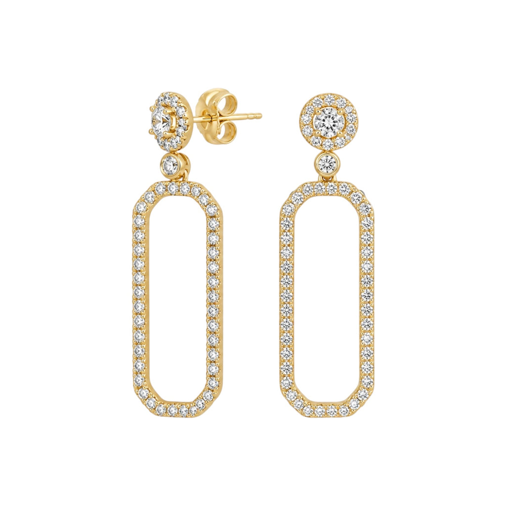 14K Yellow Gold 1.20 CT Diamond Open Rectangle Earrings