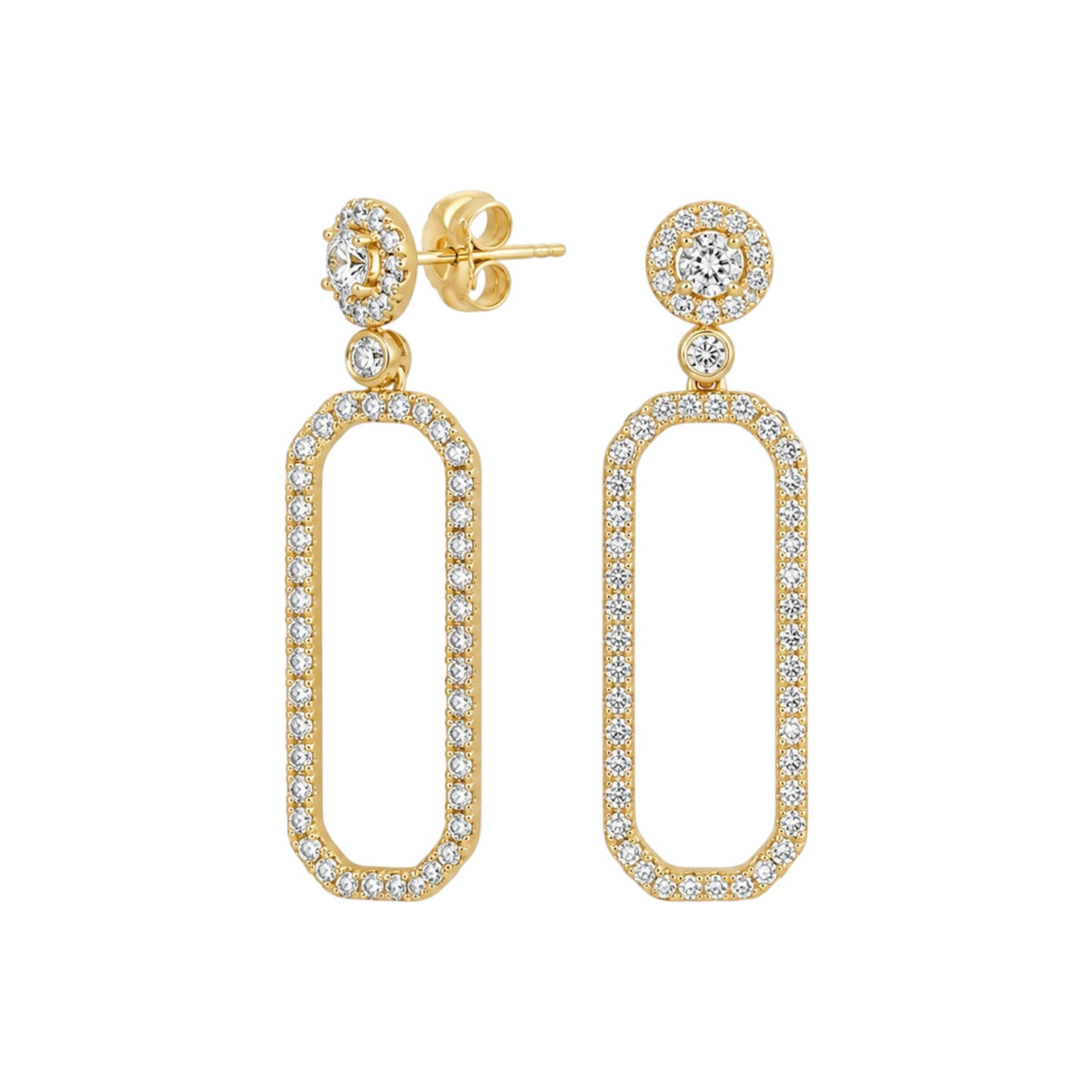 14K Yellow Gold 1.20 CT Diamond Open Rectangle Earrings
