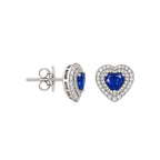 18K White Gold Sapphire & Diamond Heart Stud Earrings