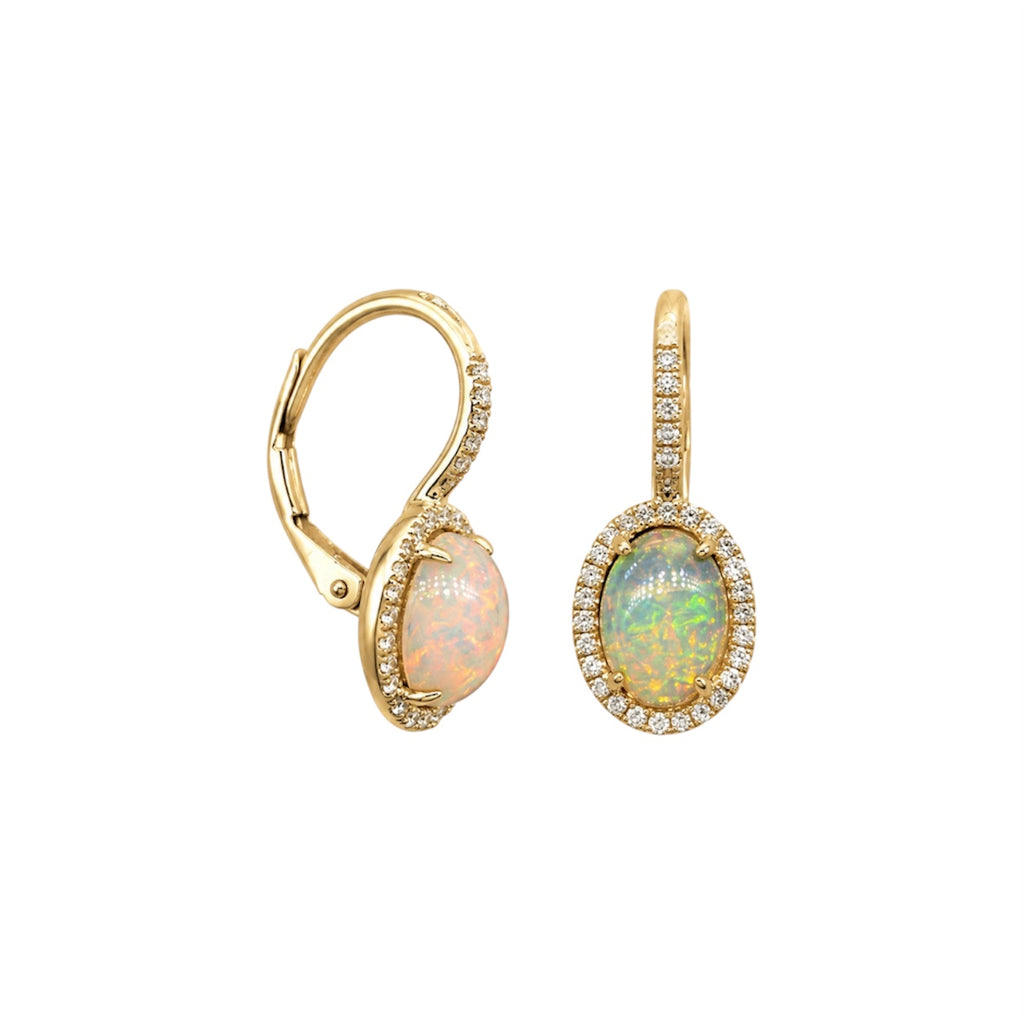 14K Yellow Gold 1.56 Ct Opal & 0.17 Ct Diamond Earrings
