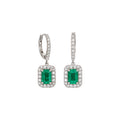 14K White Gold 1.00 Ct Emerald & 0.55 Ct Diamond Earrings