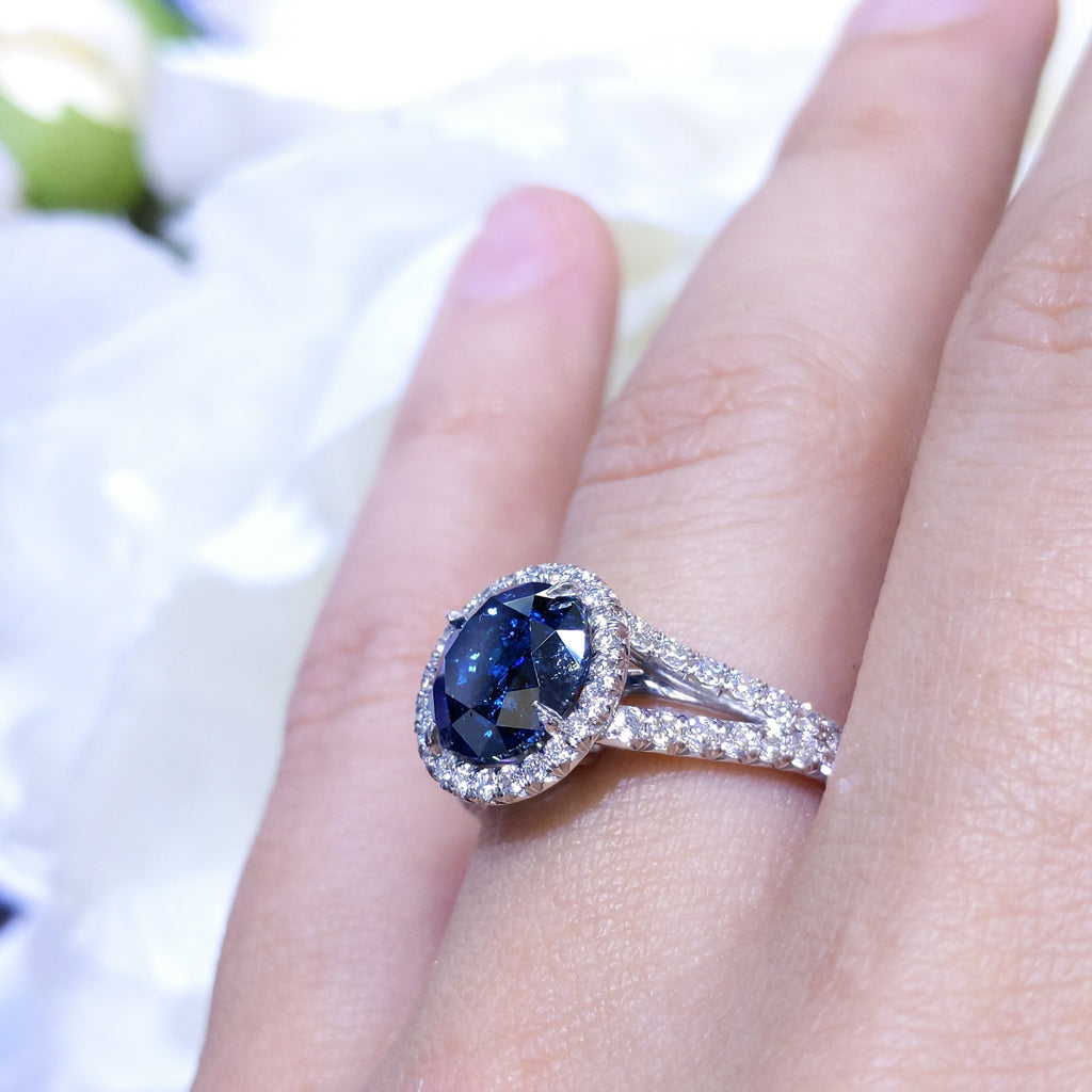 Fancy Deep Blue Diamond 2.37cts In Platinum Split Shank Halo Setting RDER098