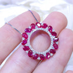 Oval Cut Rubies and Round Diamonds Circle Of Love Pendant 18K White Gold RDP01