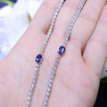 18K White Gold 32” Diamond Tennis Necklace with Oval Sapphires  SN11982