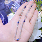 18K White Gold 32” Diamond Tennis Necklace with Oval Sapphires  SN11982