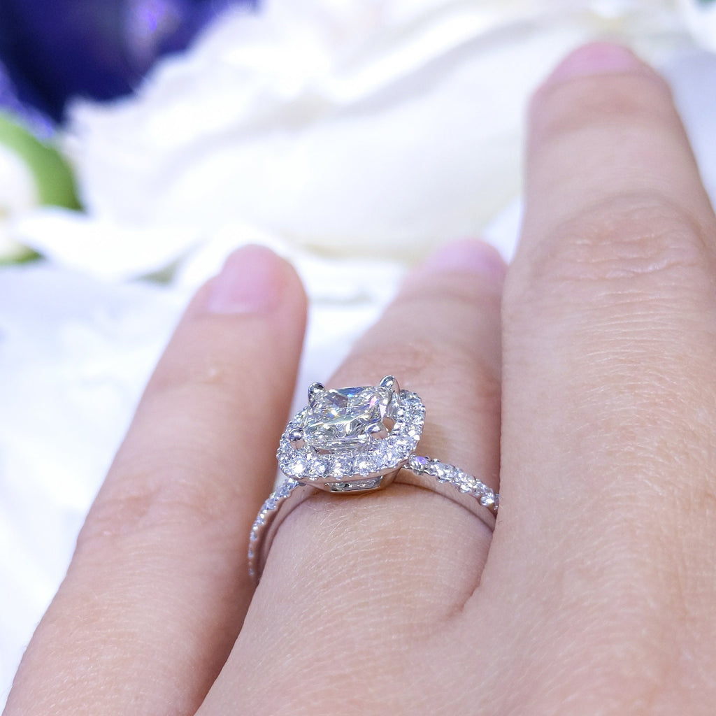 Diamond Engagement Ring, Anniversary gift, Promise ring, EGS Certified 1.03ct G VS2 Cushion Cut Diamond In Halo (etsy image id: 2721078742)