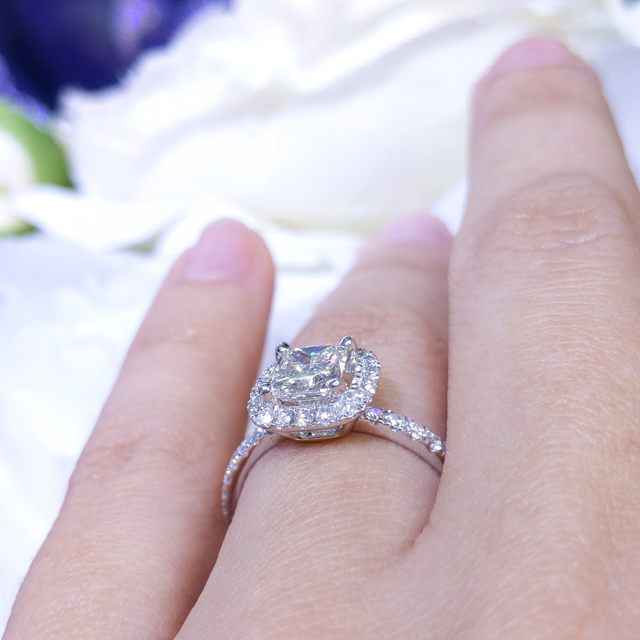 Diamond Engagement Ring, Anniversary gift, Promise ring, EGS Certified 1.03ct G VS2 Cushion Cut Diamond In Halo (etsy image id: 2721078742)
