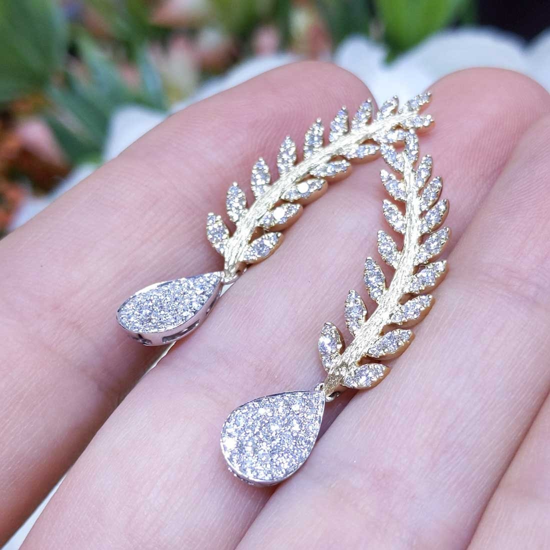 Yellow and White Gold Climber Earrings with Pave Diamonds (etsy image id: 2747096666)