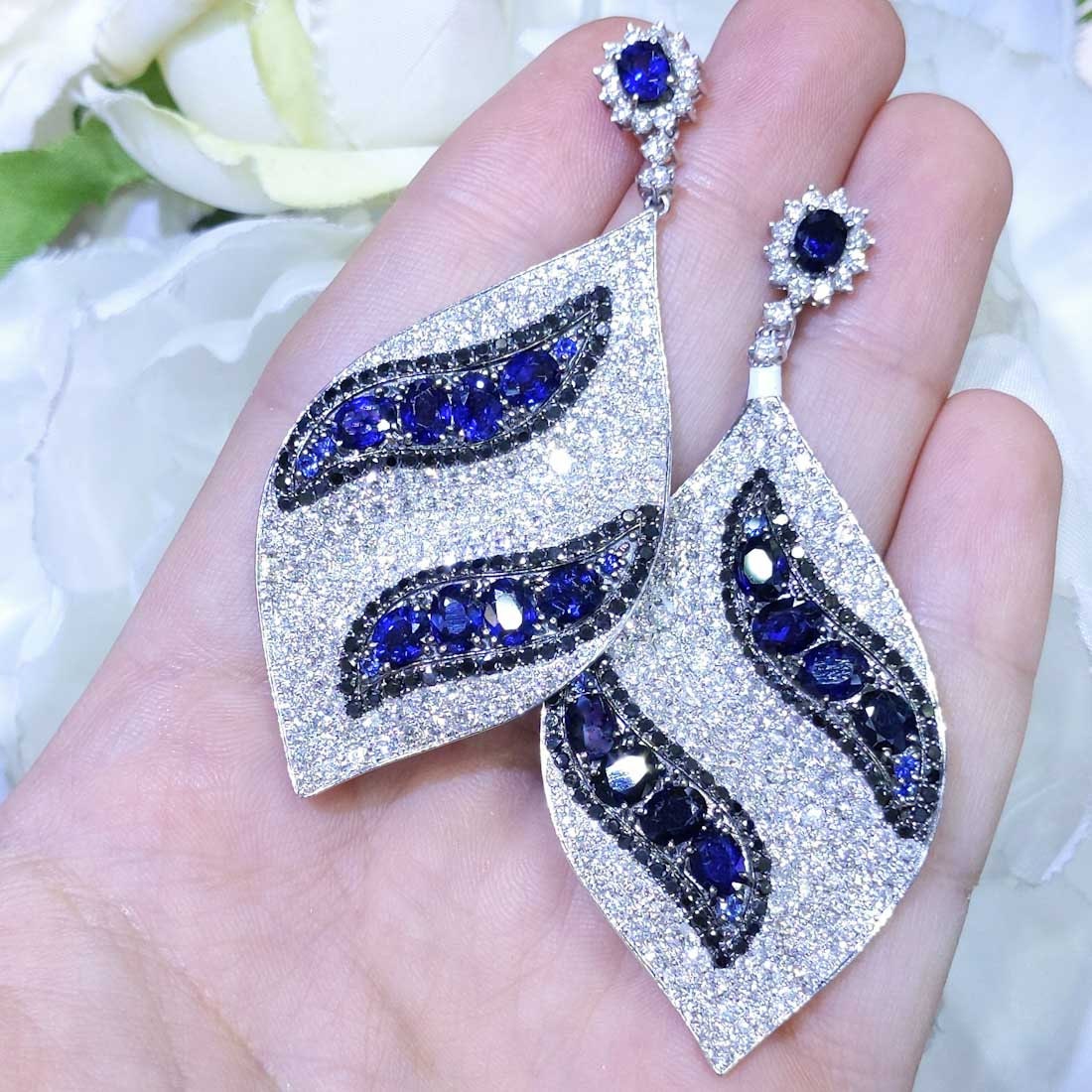 Elegant Sapphire and Diamond Statement Earrings __etsy:2747112428