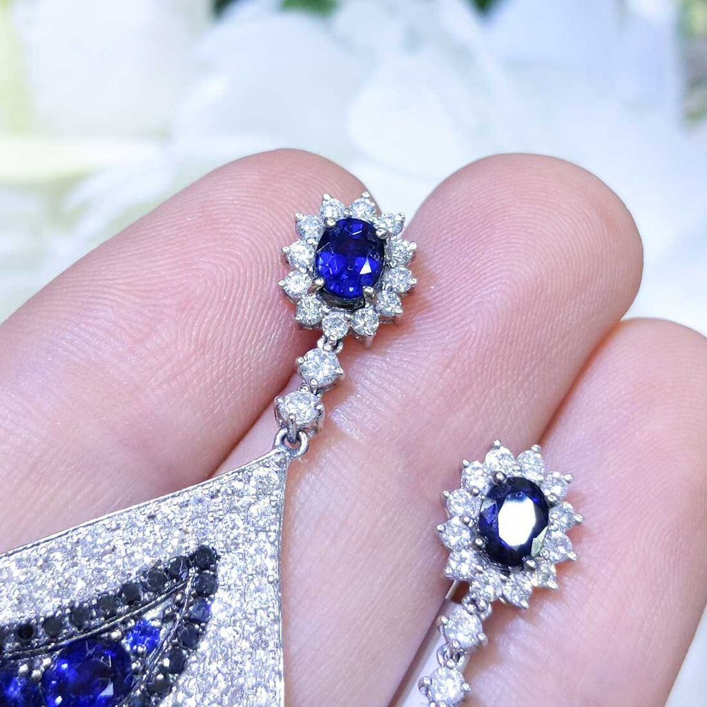 Elegant Sapphire and Diamond Statement Earrings __etsy:2747112496