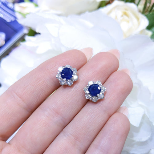 1.15ct Diamond Jackets With 1.20ct Natural Blue Sapphires And 1.03ct Diamond Studs Earrings (etsy image id: 2747221154)
