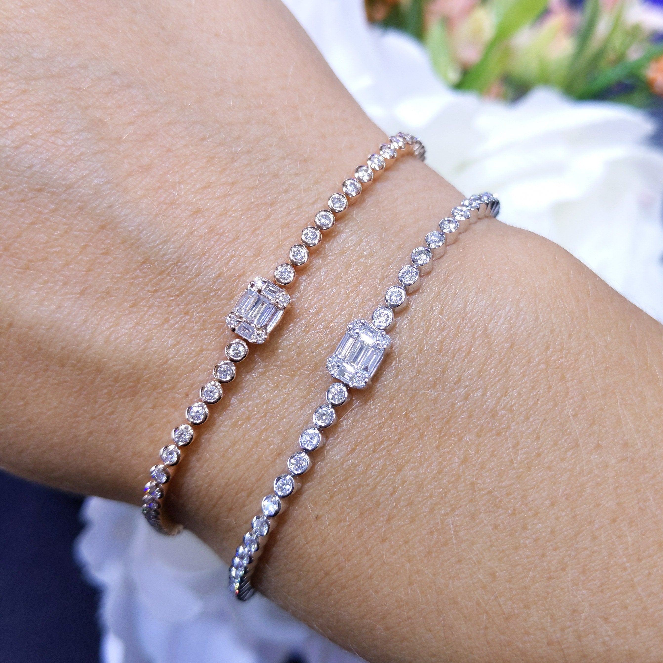 Tennis Bracelet with Rounds and Baguettes diamonds (etsy image id: 2747241998)