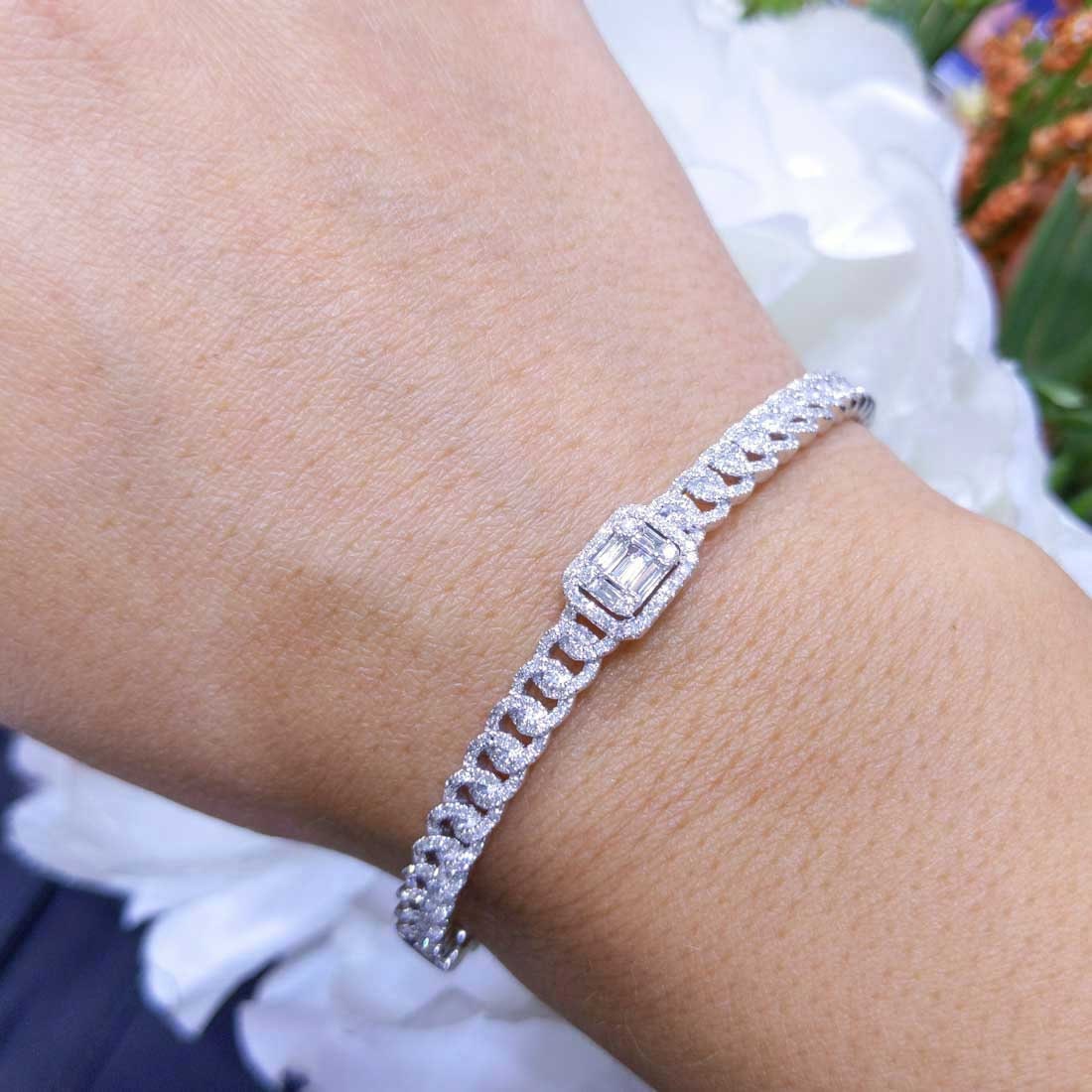 0.96ct Baguette and Round Cut Diamond Bangle in 14K White Gold (etsy image id: 2747353820)