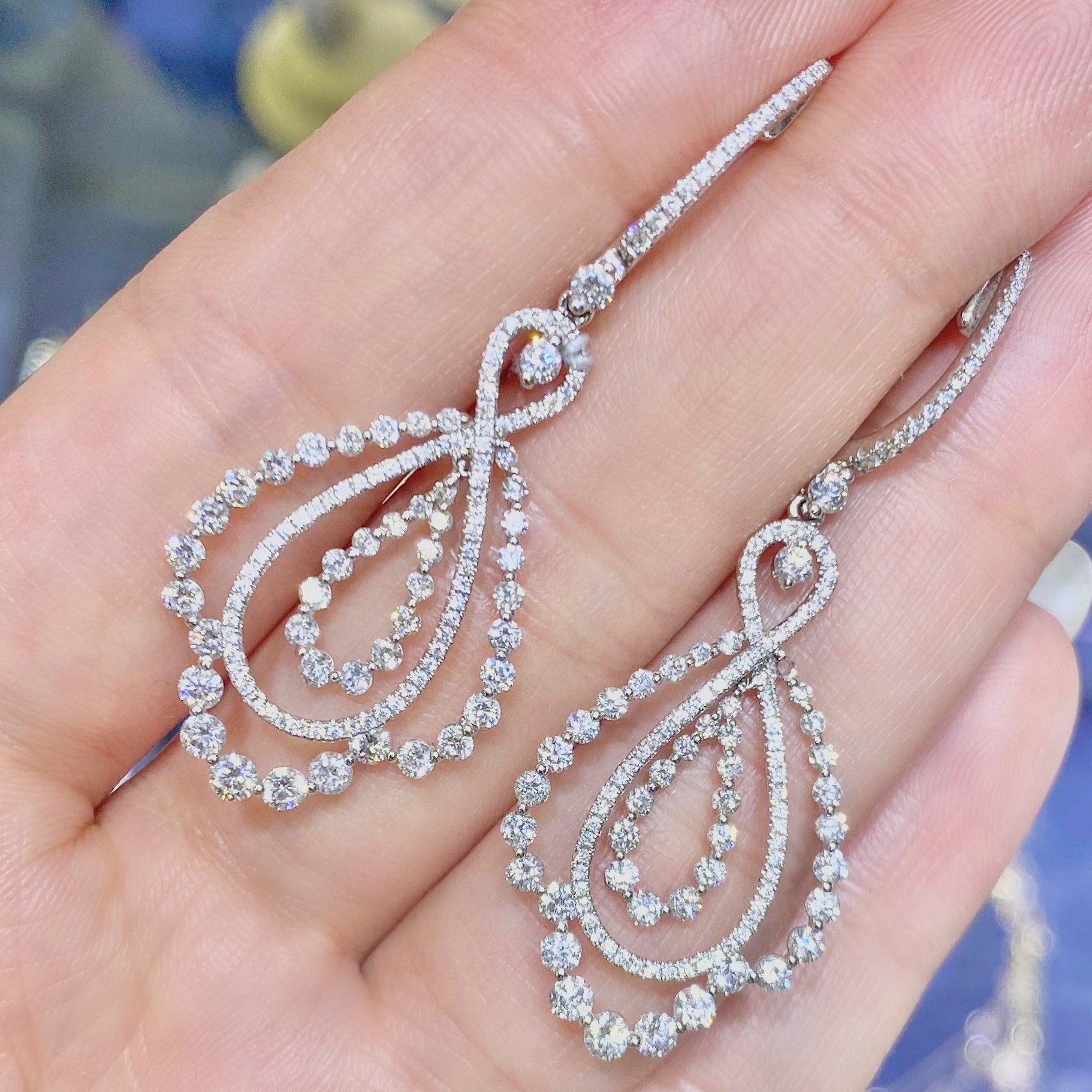 Exquisite 3.02ct Round Diamond Dangle Earring 18k White Gold (etsy image id: 2761591638)