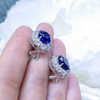 Lab Grown Oval Cut Sapphire Clip-On Stud Earrings in Halo Setting Surrounded with Natural Diamonds (etsy image id: 2761802692)