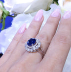 Oval Cut Royal Blue Natural 2.92ct Sapphire and 1.26cts Diamonds 18K White Gold Halo Ring (etsy image id: 2761812090)