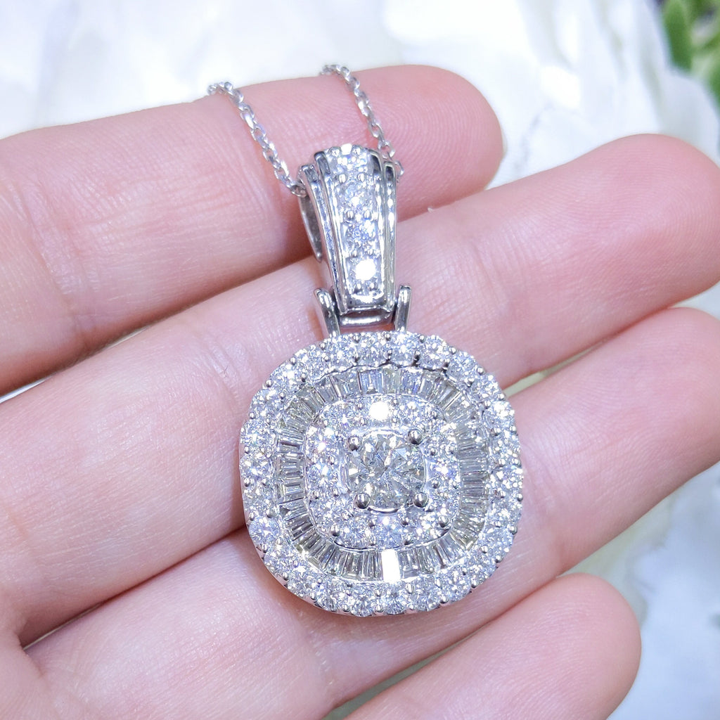 Diamond Engagement Ring, Anniversary gift, Promise ring, 3.50ct Round and Baguette Diamond Pendant in 14K White Gold (etsy image id: 2769188597)