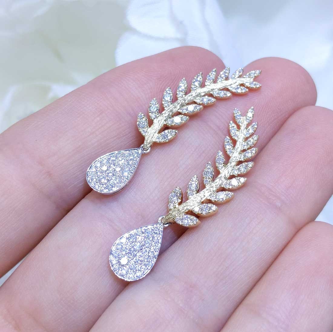 Yellow and White Gold Climber Earrings with Pave Diamonds (etsy image id: 2794801721)