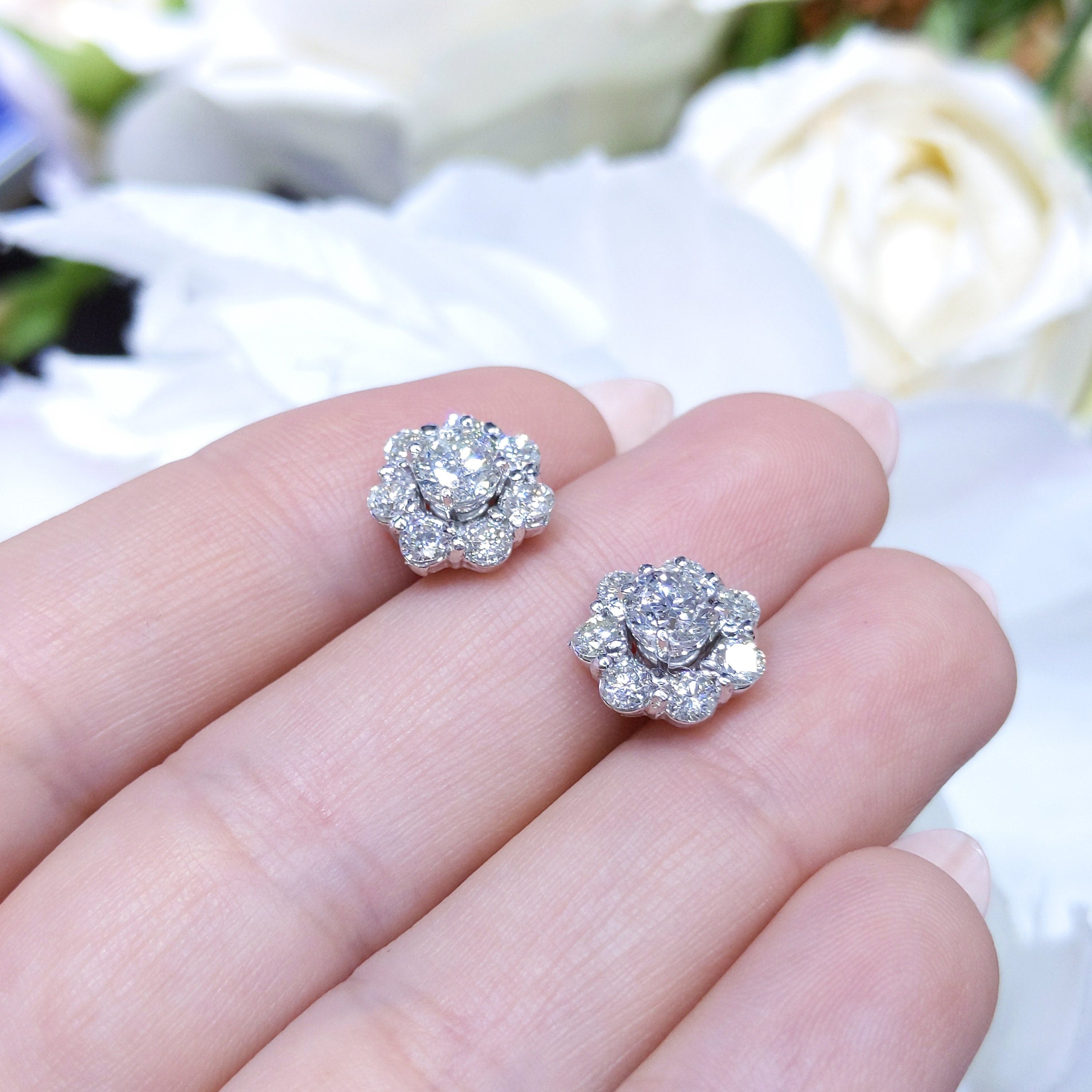 1.15ct Diamond Jackets With 1.20ct Natural Blue Sapphires And 1.03ct Diamond Studs Earrings (etsy image id: 2794926109)