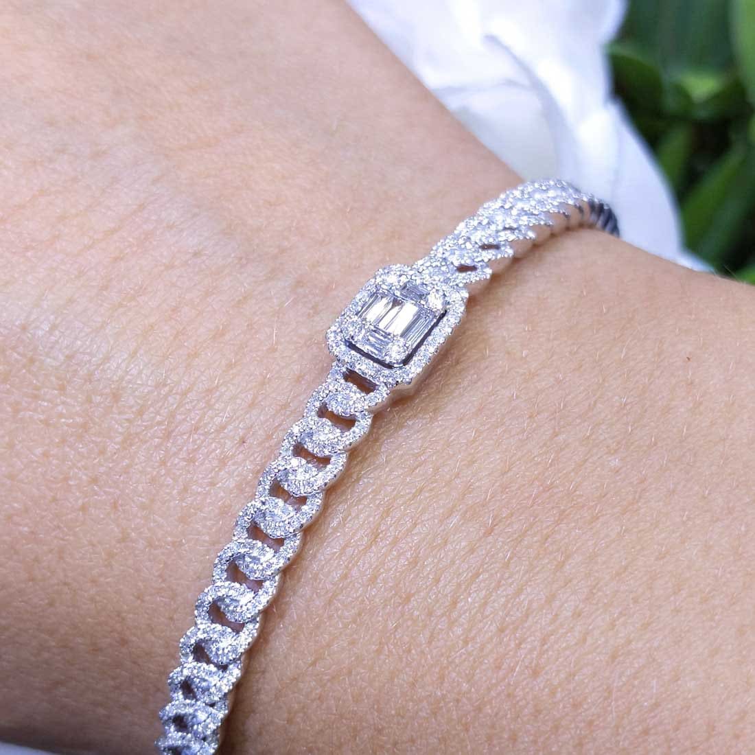 0.96ct Baguette and Round Cut Diamond Bangle in 14K White Gold (etsy image id: 2795058861)
