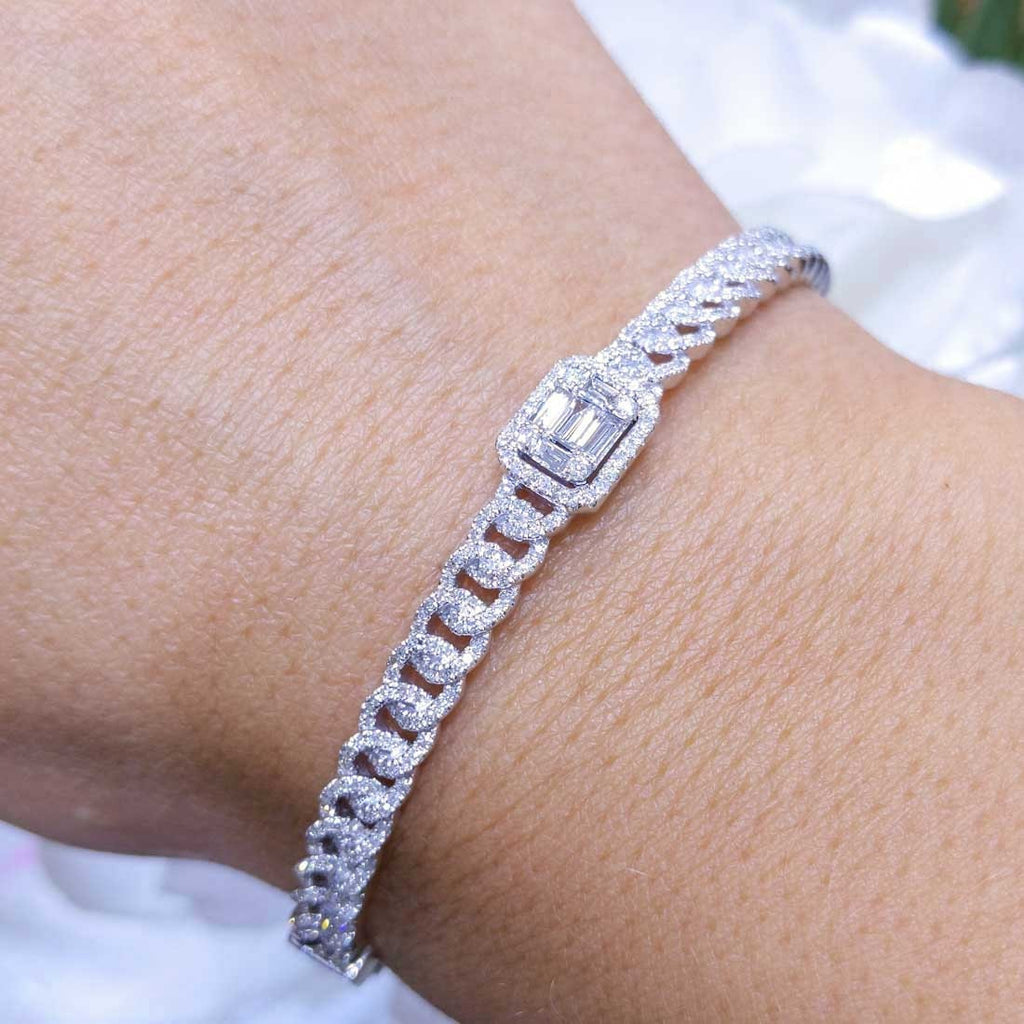 0.96ct Baguette and Round Cut Diamond Bangle in 14K White Gold (etsy image id: 2795058981)