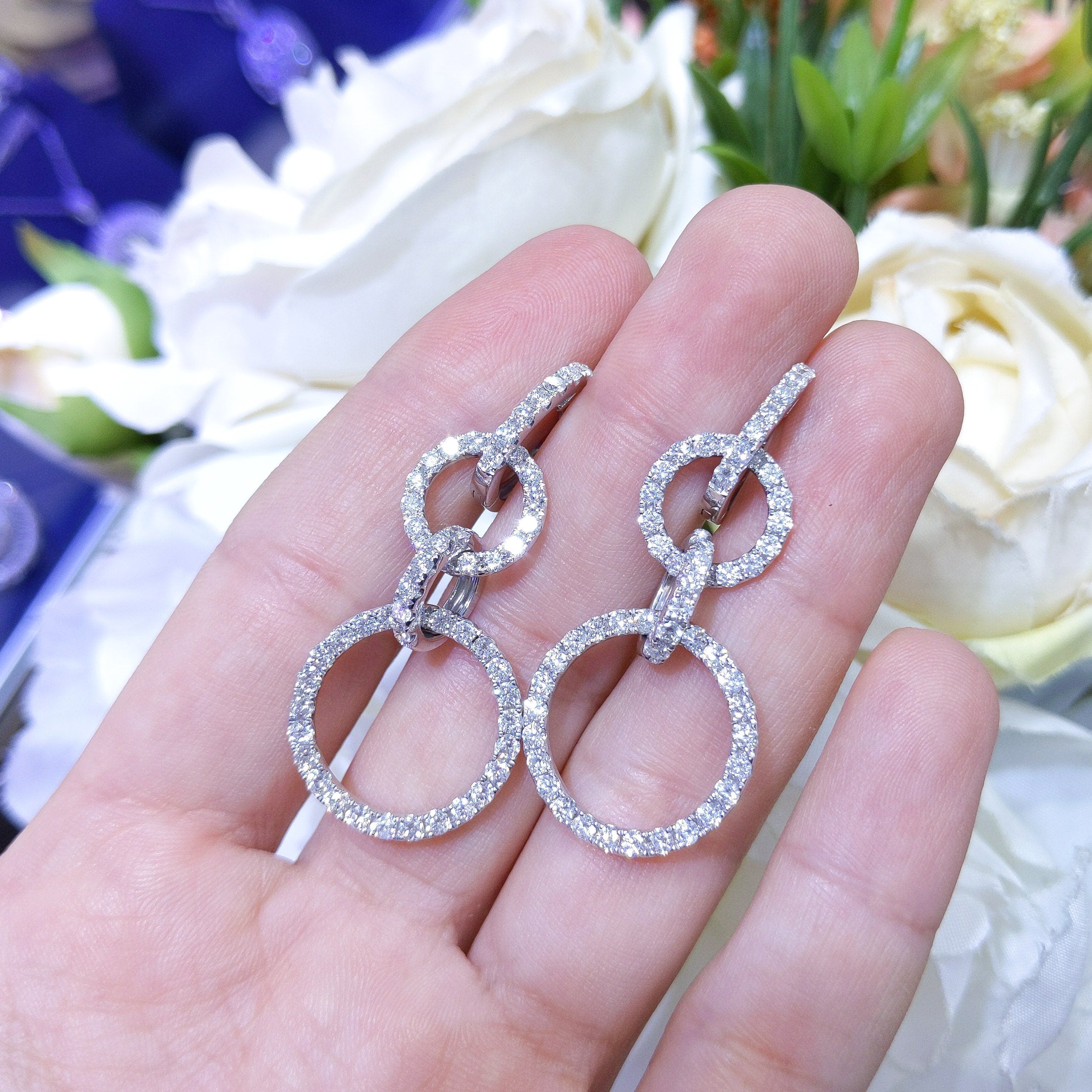 3.26cts In Diamonds Interlocking Rings Dangling Earrings (etsy image id: 2809236531)