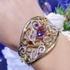 Semi-Precious Color Stone And Diamond 14K Solid Yellow Gold Fashion Wide Cuff Bangle (etsy image id: 2809474439)