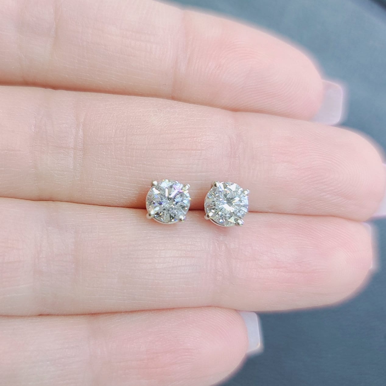 1.42ct clarity enhanced round cut diamonds studs in 14k White gold (etsy image id: 2831908140)