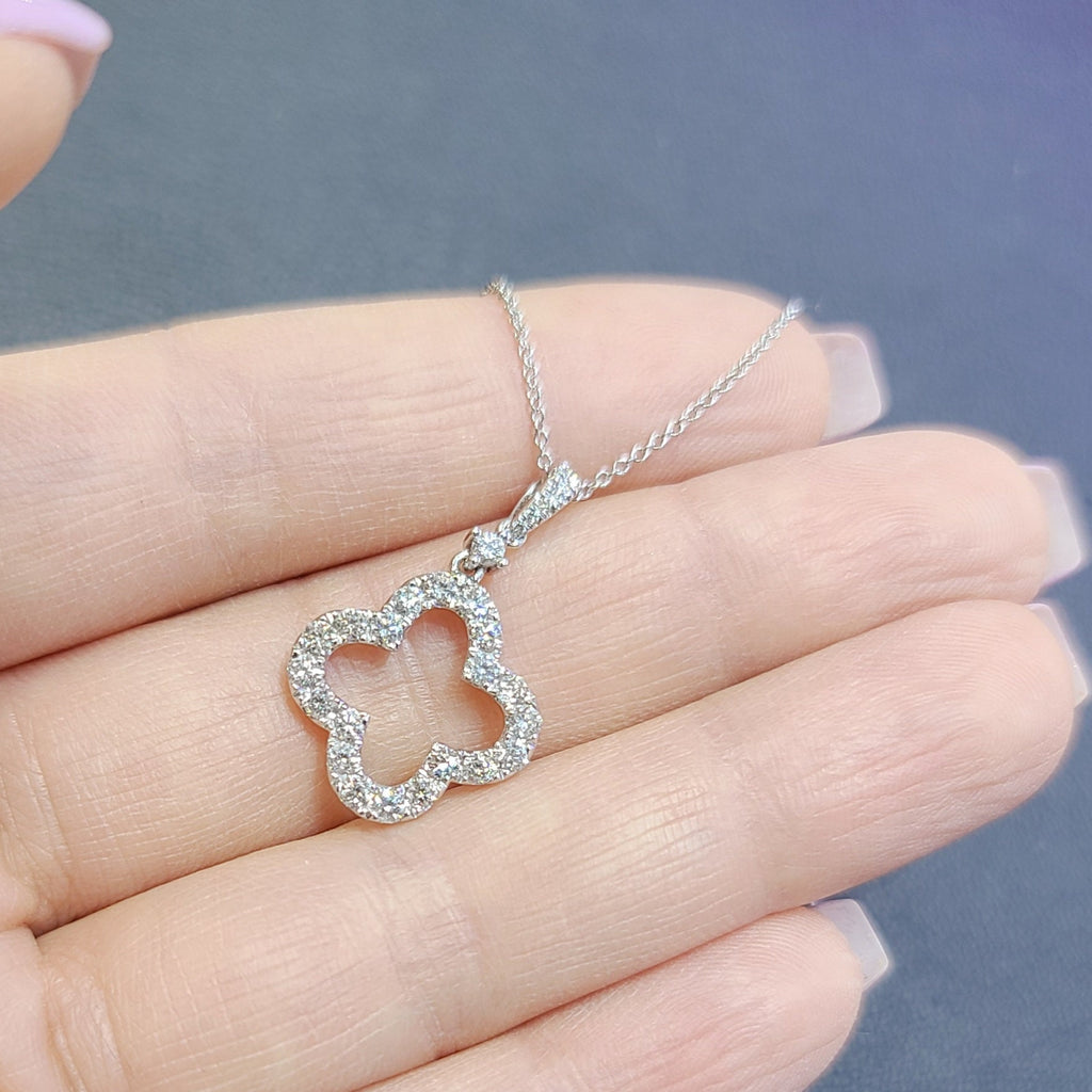 0.75 ct round cut diamonds clover pendant in 18k white gold (etsy image id: 2844838150)
