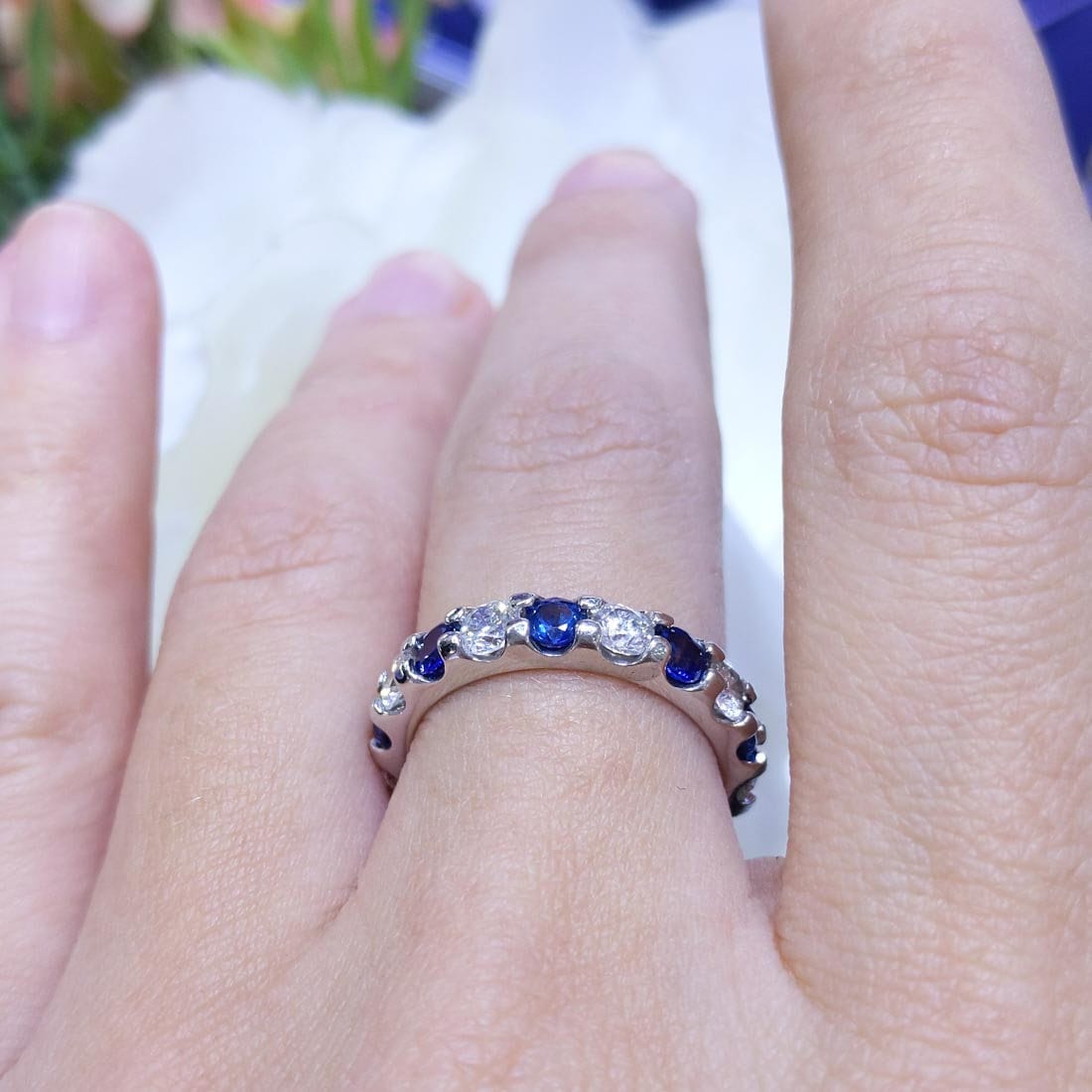 3.00 CT Round Diamond and Sapphire 14K White Gold Band (etsy image id: 2864042982)