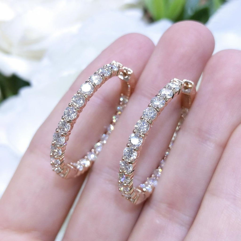 4.80CT Diamond Inside-Out 14K Rose Gold Hoop Earrings __etsy:2866428330