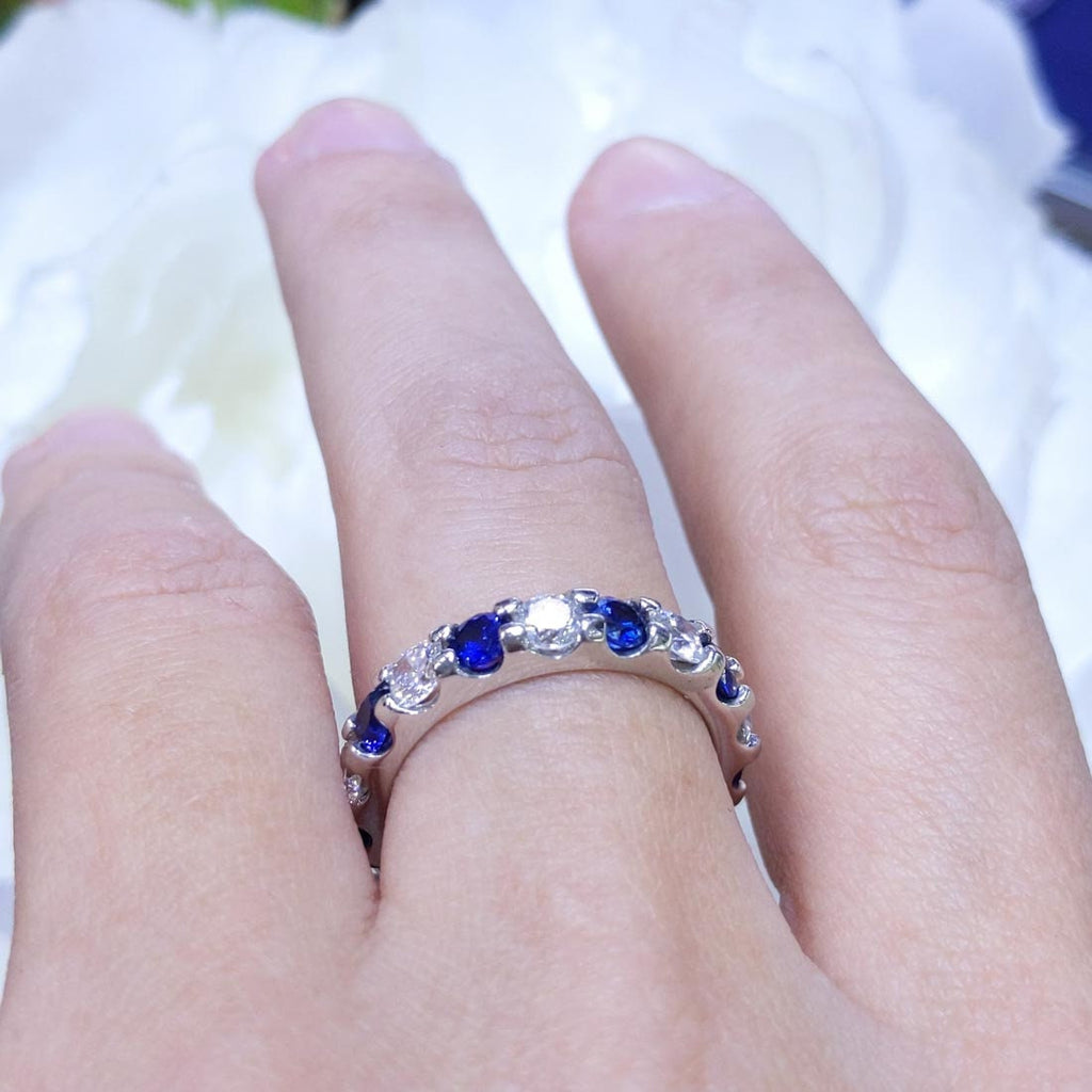 3.00 CT Round Diamond and Sapphire 14K White Gold Band (etsy image id: 2911724447)