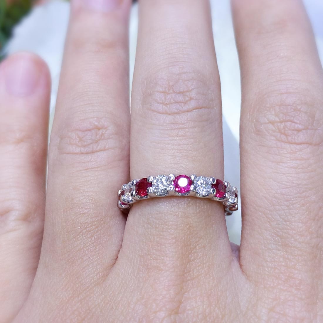 White Gold Diamond and Ruby Alternating Full Circle Eternity Band Ring (etsy image id: 2911728587)