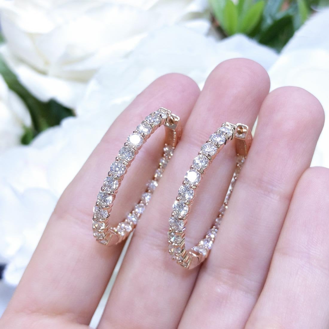 4.80CT Diamond Inside-Out 14K Rose Gold Hoop Earrings __etsy:2914110217