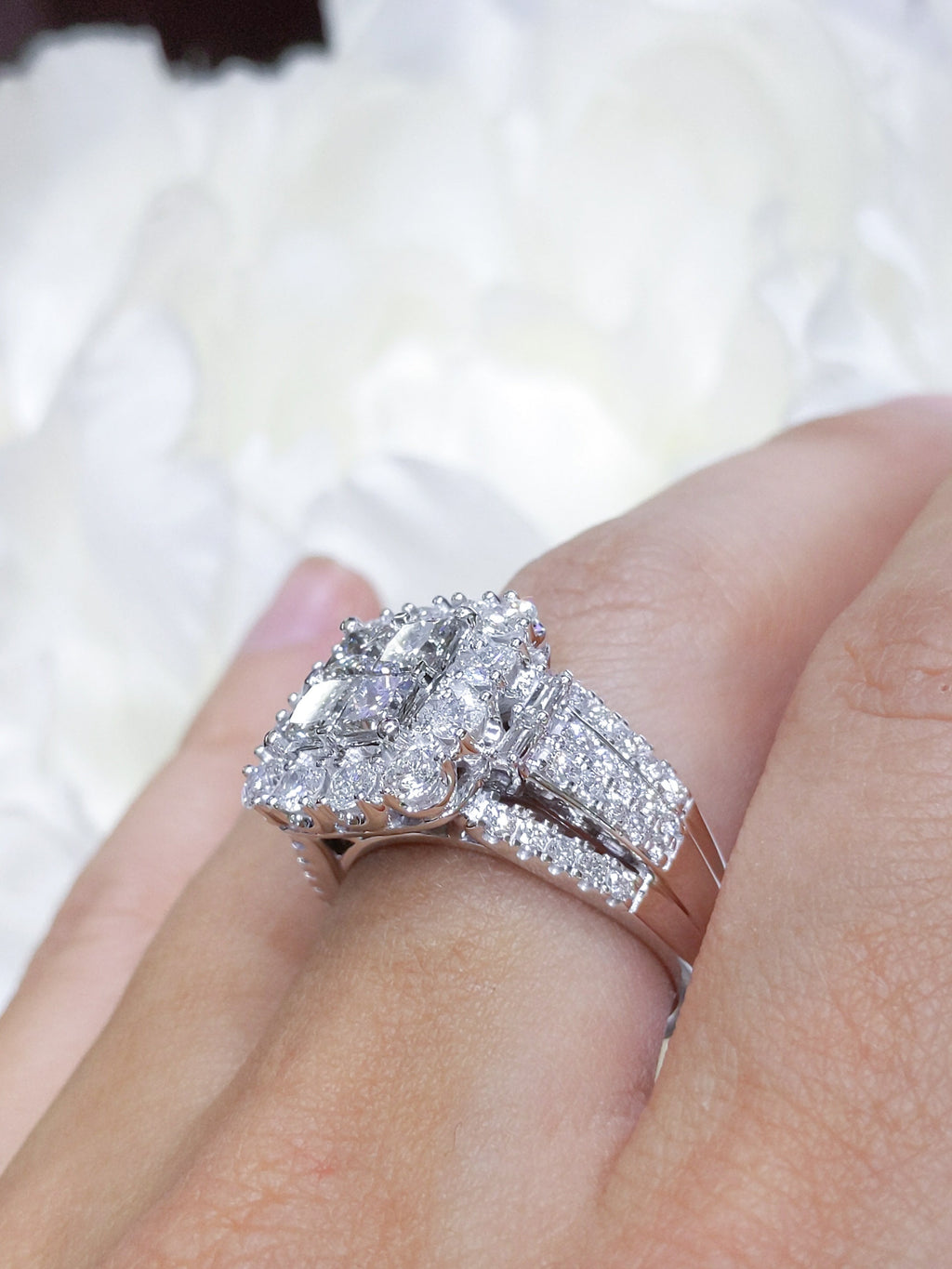3CT Round, Princess and Baguette Cut Diamond Statement Ring (etsy image id: 2983116076)