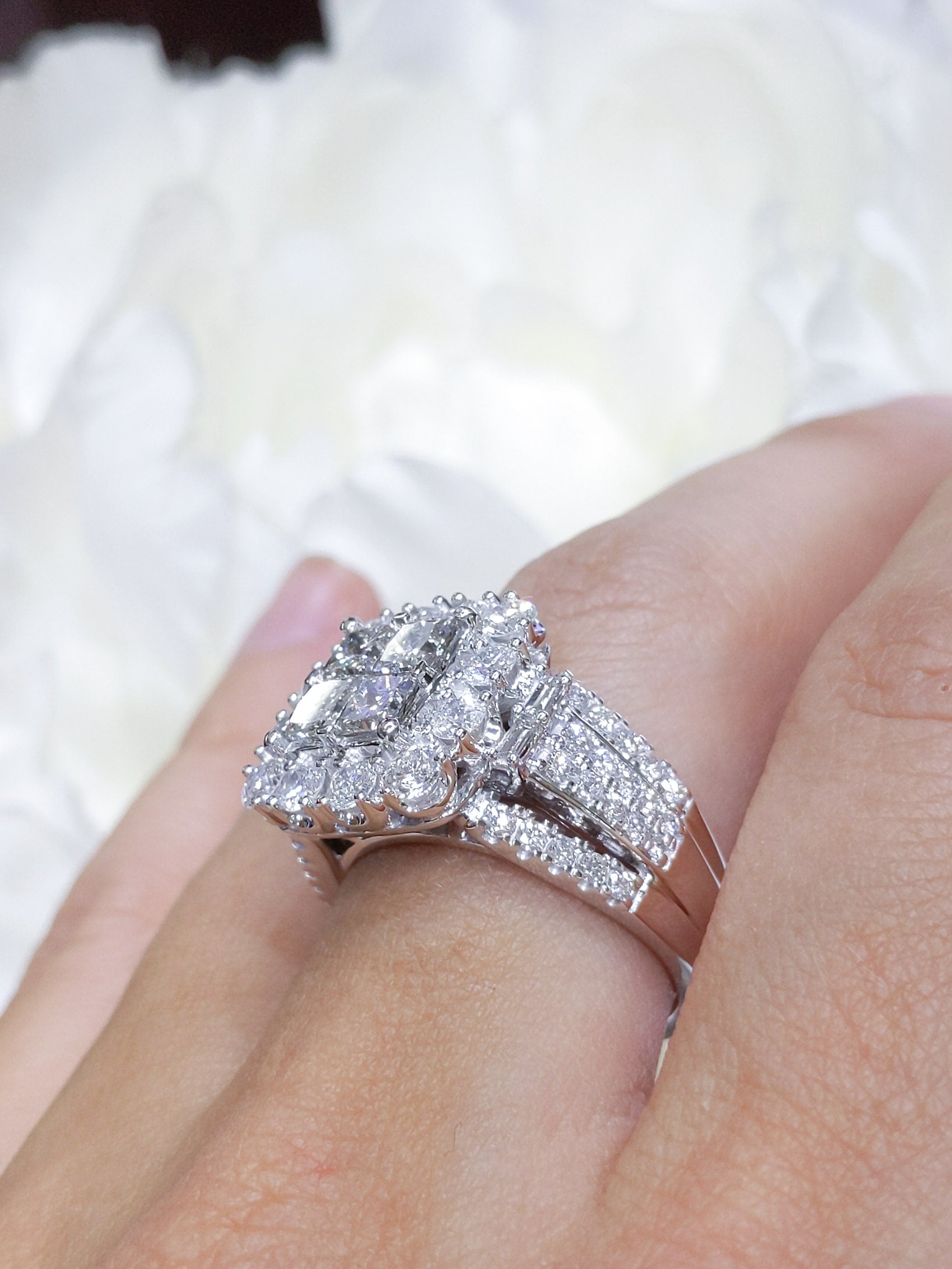 3CT Round, Princess and Baguette Cut Diamond Statement Ring (etsy image id: 2983116076)