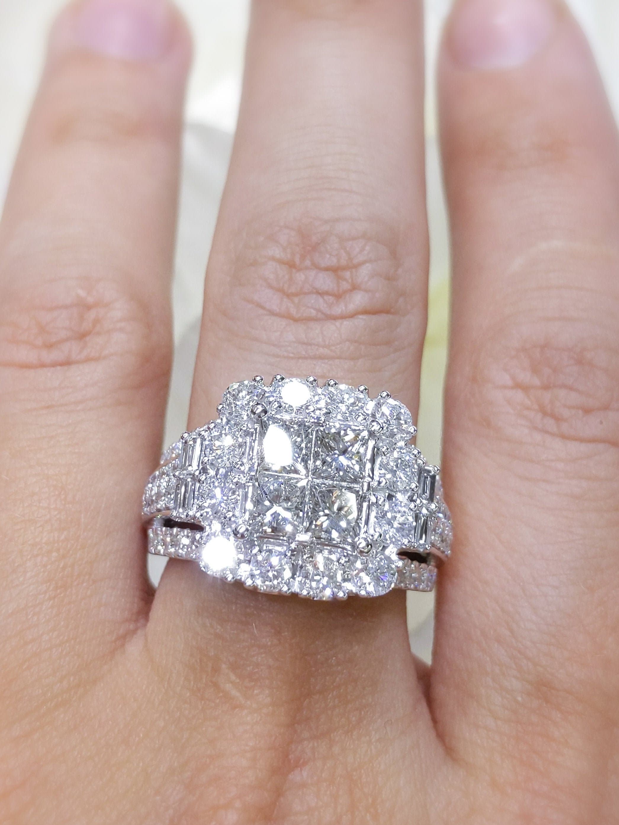 3CT Round, Princess and Baguette Cut Diamond Statement Ring (etsy image id: 3030832535)