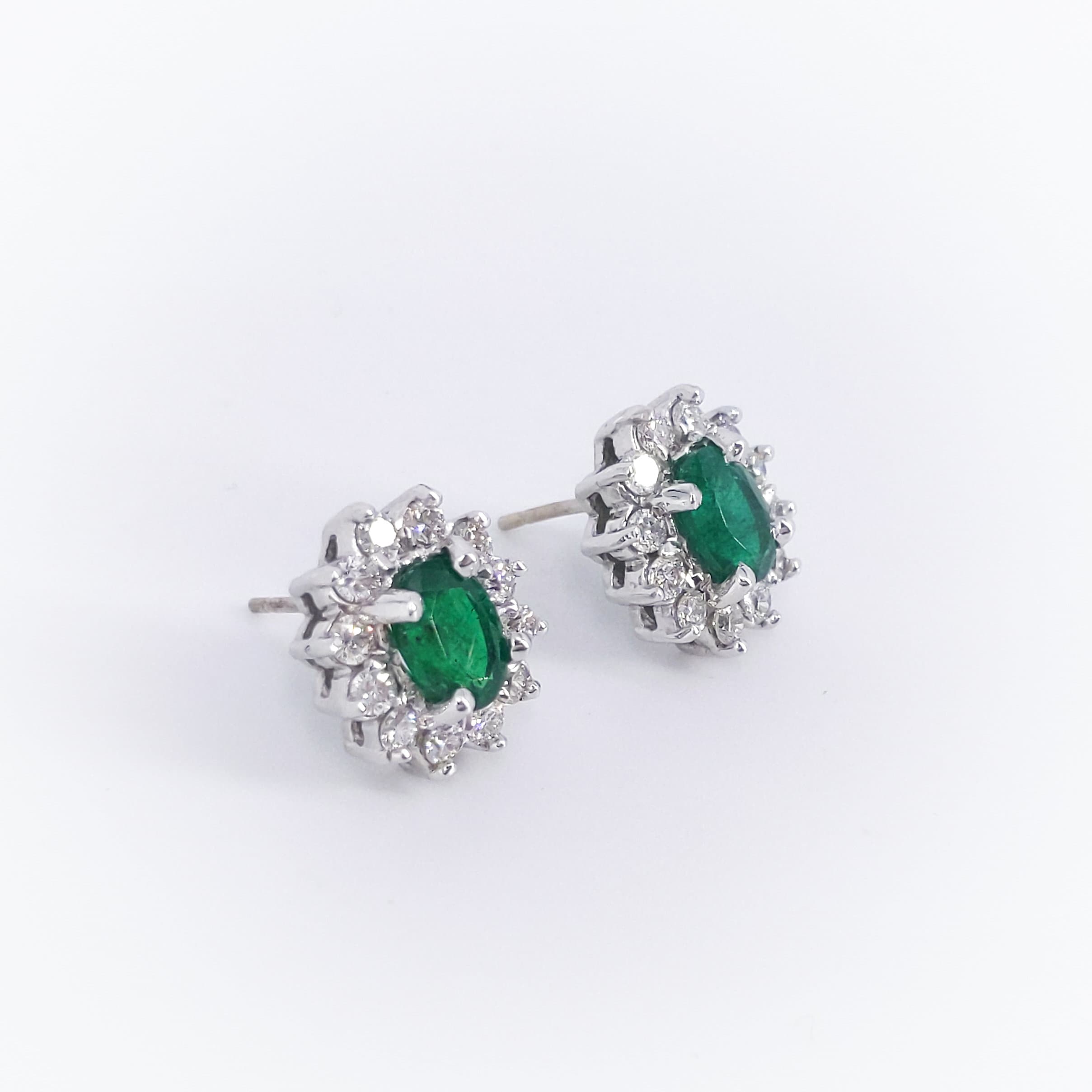 2.63CT Green Emerald and Diamond Earings (etsy image id: 3107023133)