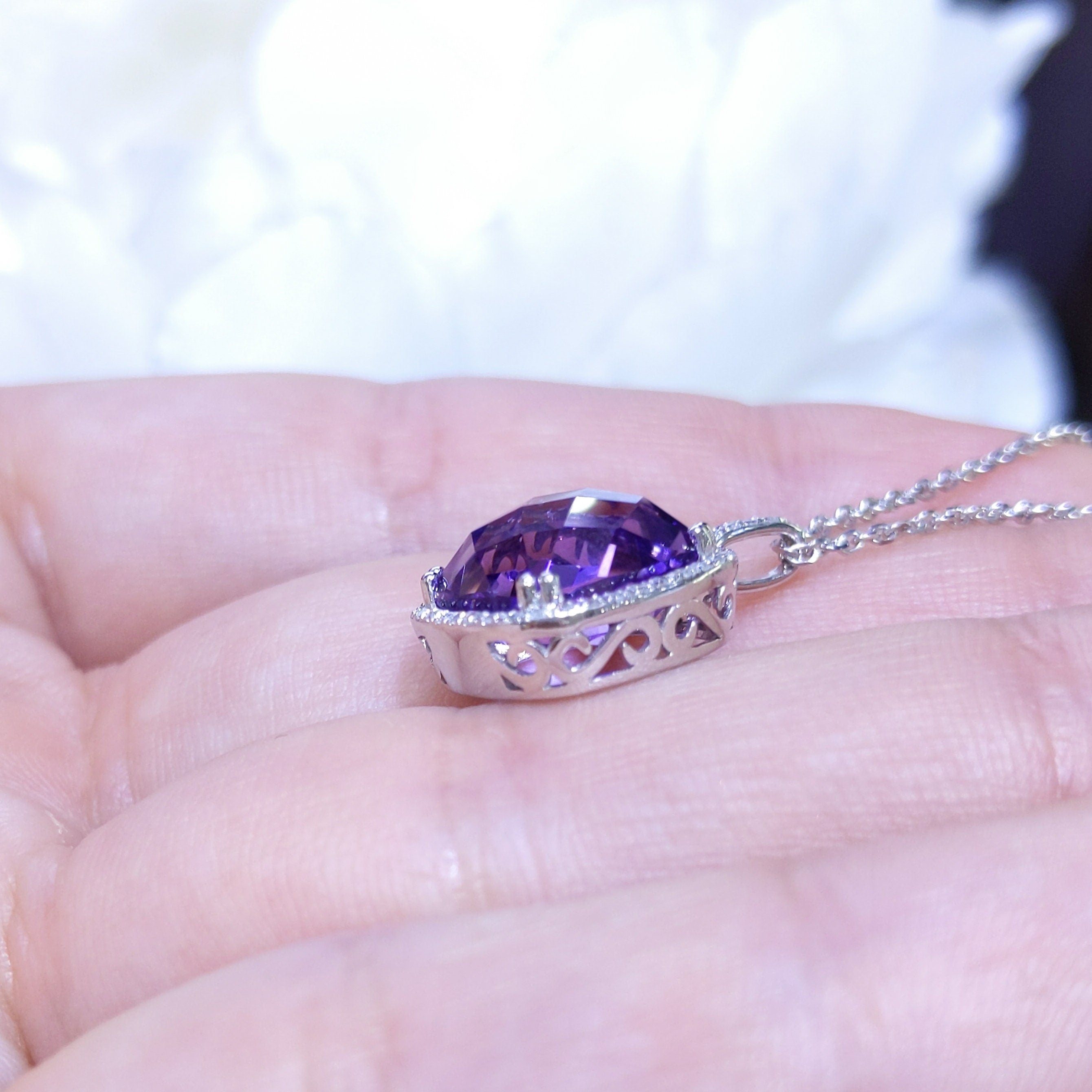 4.71CT Amethyst and Diamond Halo Pendant (etsy image id: 3135190992)