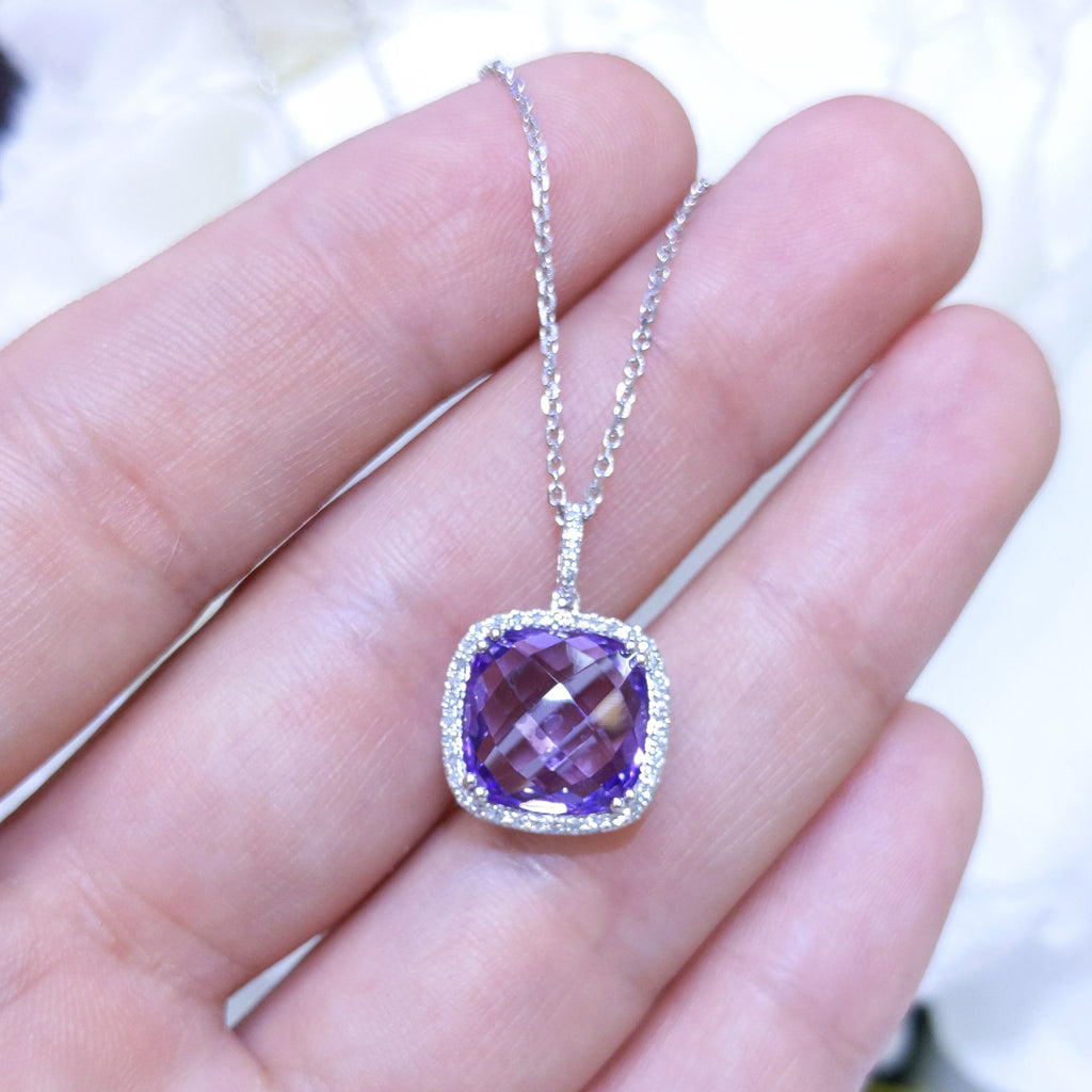 4.71CT Amethyst and Diamond Halo Pendant (etsy image id: 3135191564)