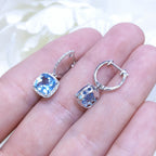 4.01CT Blue Topaz and Diamond Halo Dangling Earrings in 14K White Gold (etsy image id: 3135238238)